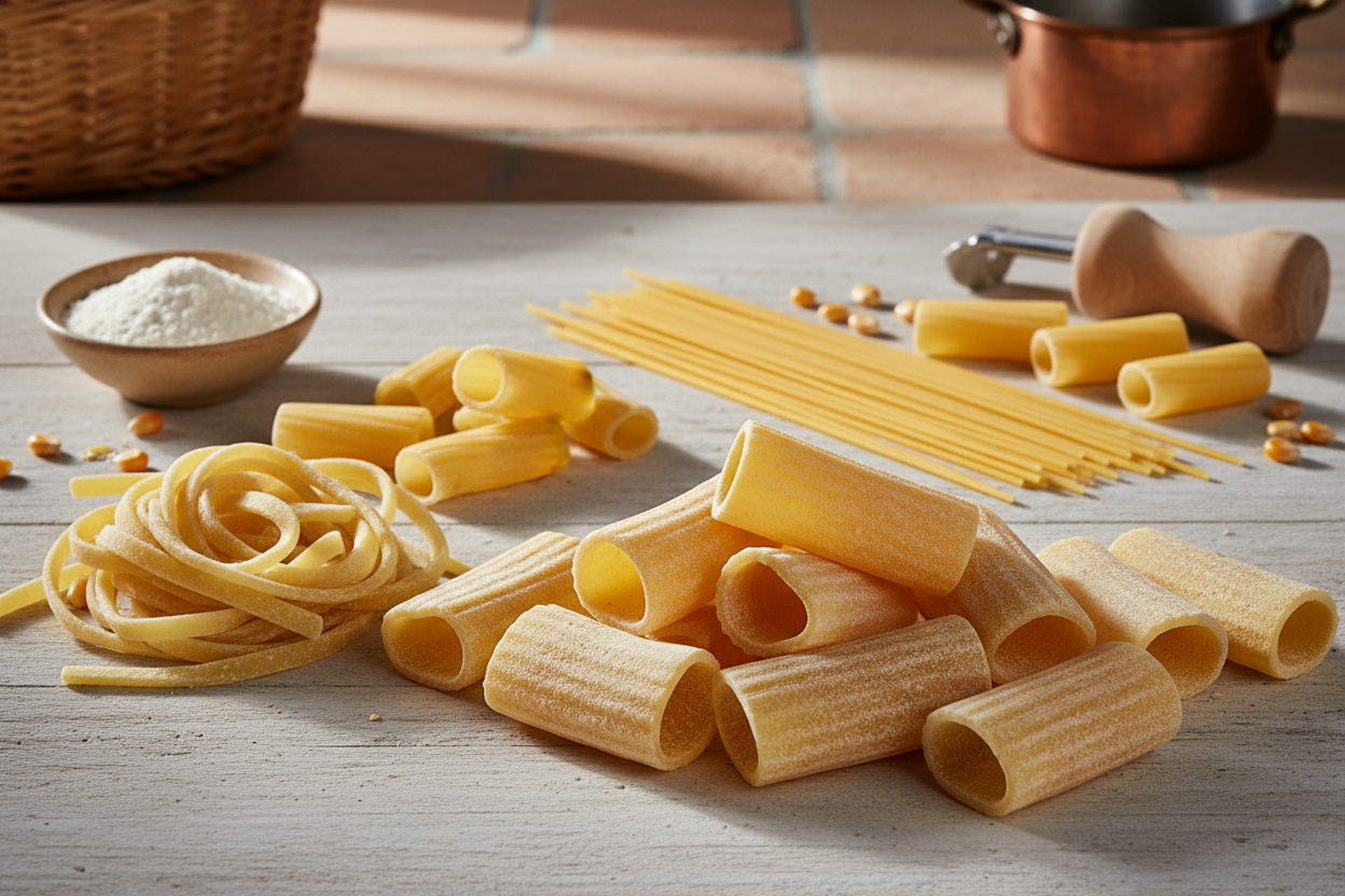 Perfetta per sughi corposi e sapori intensi.
Impastata a mano e trafilata al bronzo per una tenuta di cottura impeccabile.

Formati:

Paccheri

Mezzi Paccheri

Pici

Spaghetti

Rigatoncini

📦 Confezione: 250 g o 500 g
🕒 Tempi di cottura: 6–8 minuti
🥚 Ingredienti base: Farina di riso, mais e acqua.
🥇 Senza glutine e senza lattosio